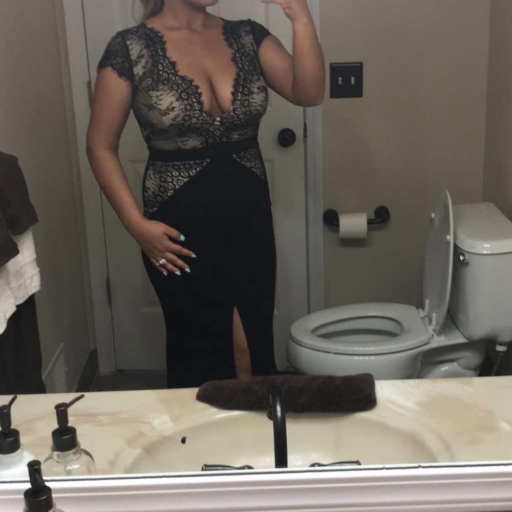Black lace evening dress